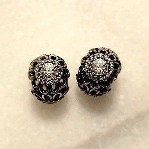 Pandora SS and CZ with Pave edges and open work floral - Set of 2
